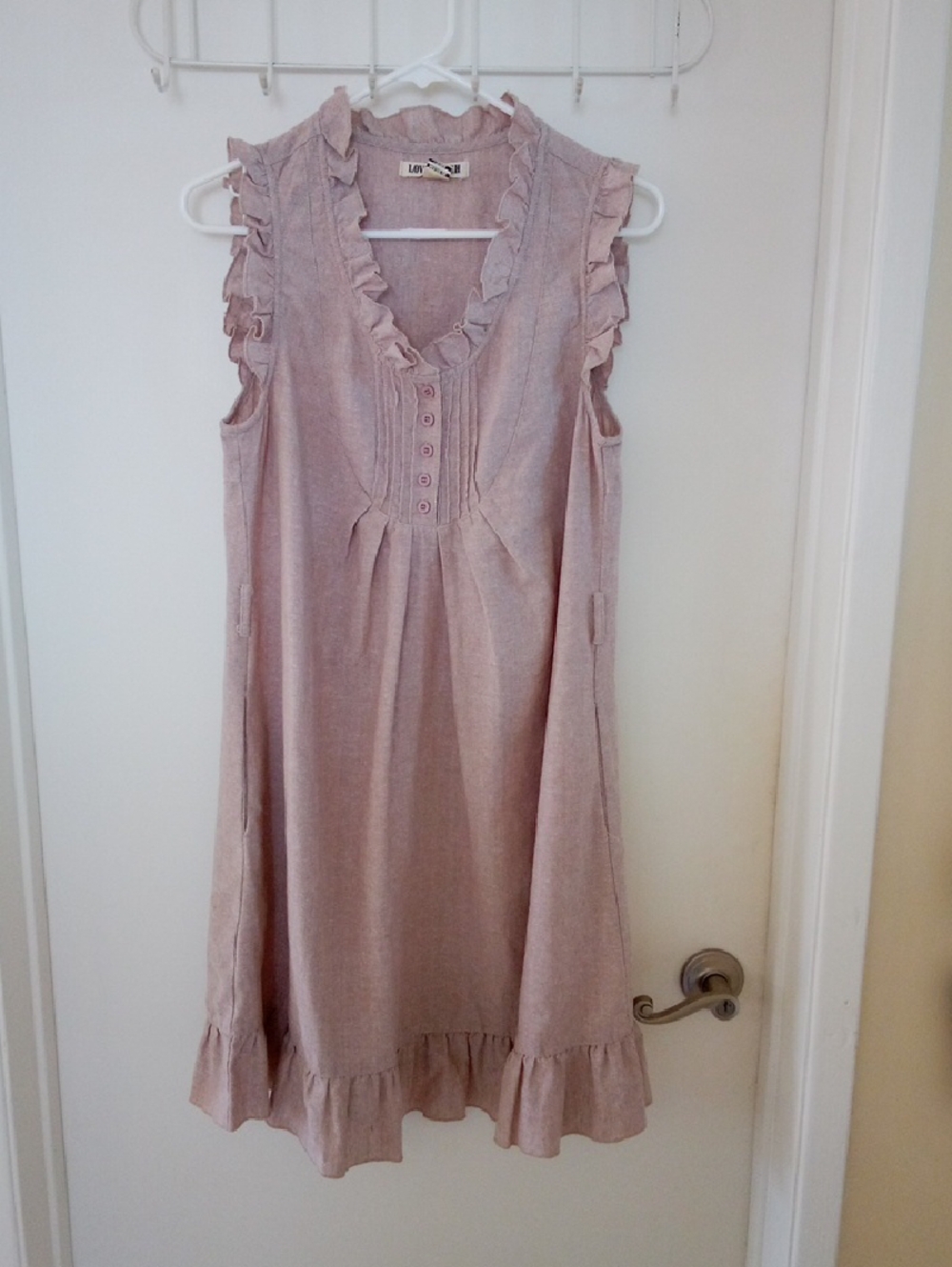 Lovestitch Dusty Rose Creamy Tan Ruffle-Trim Sleeveless Midi Dress